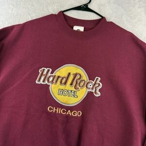 Vintage Hard Rock Hotel Sweatshirt Mens XL Maroon Burdundy Chicago Crewneck